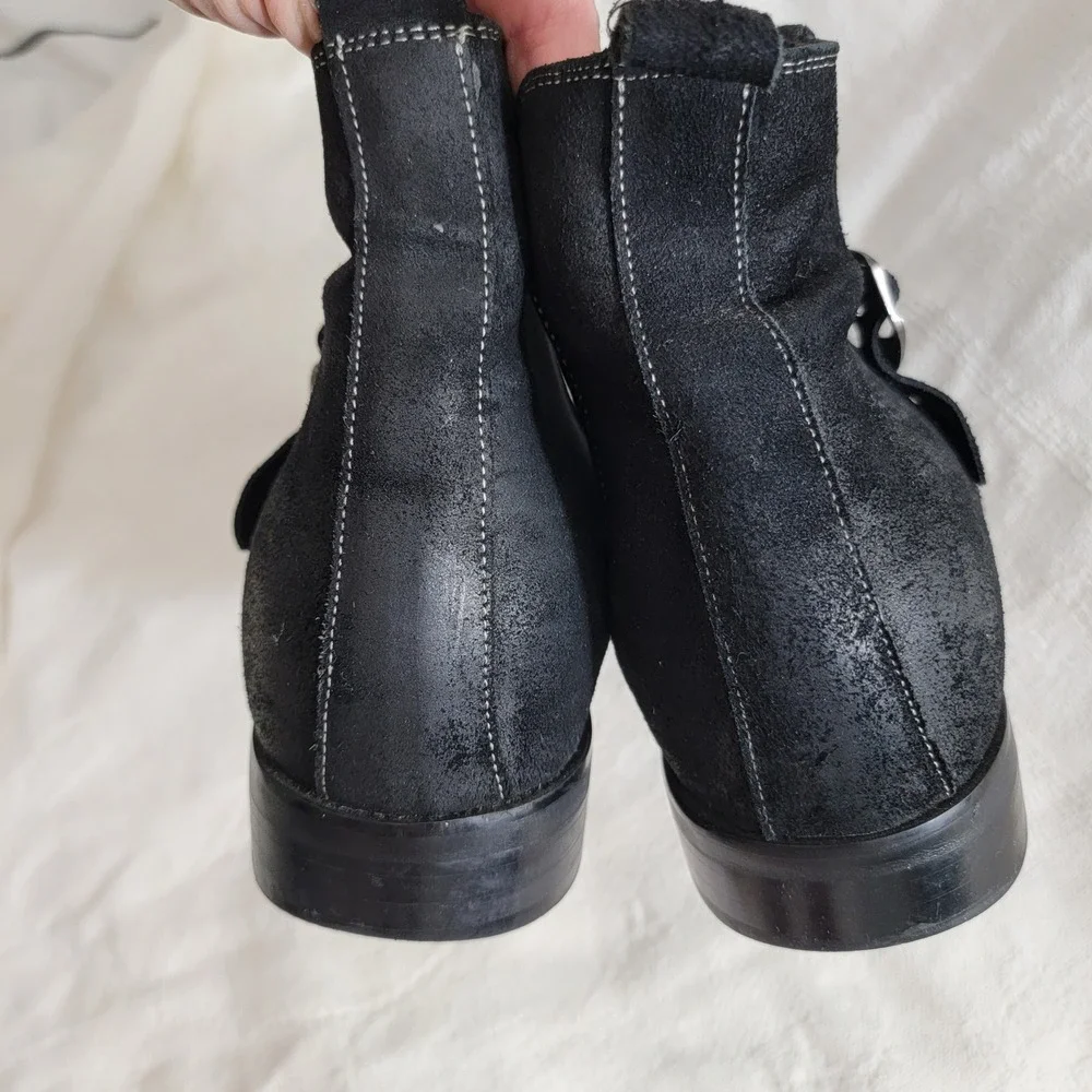 TOTO 3 In Taller Elevator Dress Black Nubuck Chelsea Buckle‎ Boots K92081 US 9